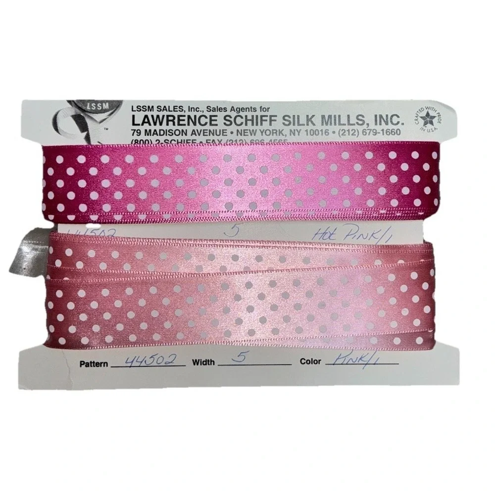 Lawrence Schiff Silk Mills Ribbon‎ Hot Pink/Pink Polka Dot 1